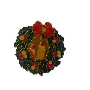Christmas Wreath Pin With Candles And Red Bow